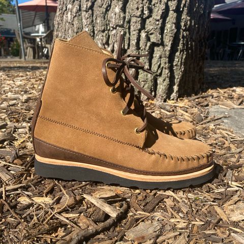 Fish Creek Moccasin Hardsole Boot in Khaki Suede