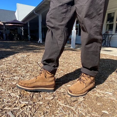 Fish Creek Moccasin Hardsole Boot in Khaki Suede