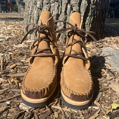 Fish Creek Moccasin Hardsole Boot in Khaki Suede