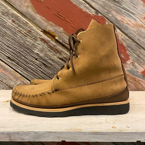 Fish Creek Moccasin Hardsole Boot in Khaki Suede