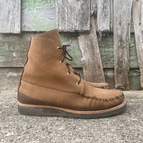 Fish Creek Moccasin Hardsole Boot in Khaki Suede