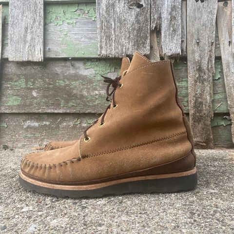 Fish Creek Moccasin Hardsole Boot in Khaki Suede