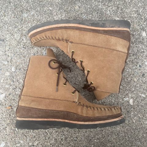Fish Creek Moccasin Hardsole Boot in Khaki Suede