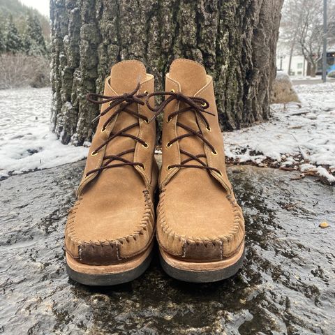 Fish Creek Moccasin Hardsole Boot in Khaki Suede