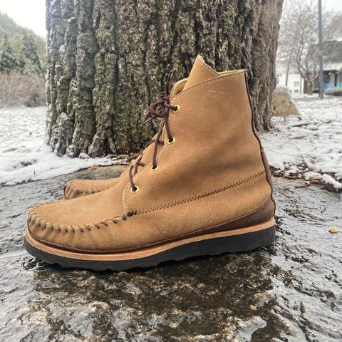 Fish Creek Moccasin Hardsole Boot in Khaki Suede