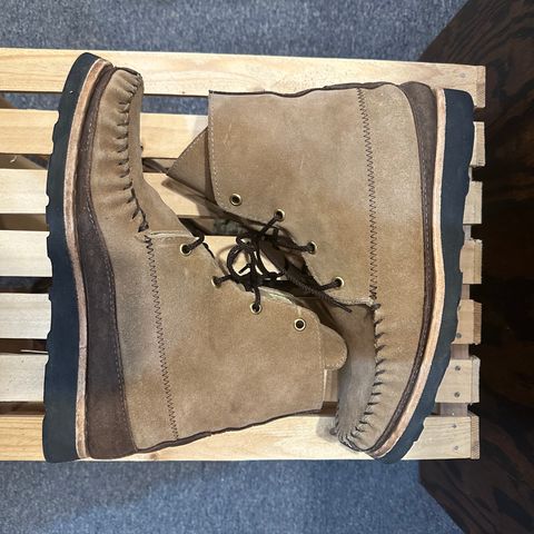 Fish Creek Moccasin Hardsole Boot in Khaki Suede