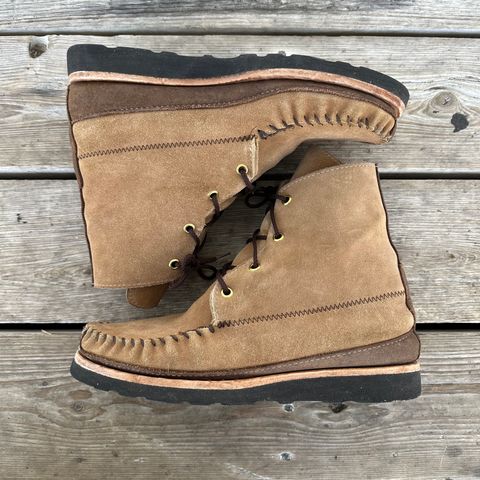 Fish Creek Moccasin Hardsole Boot in Khaki Suede