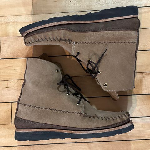 Fish Creek Moccasin Hardsole Boot in Khaki Suede