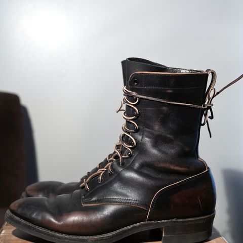 View photo of Rolling Dub Trio Griffin 8.5" Plain Toe Boots in Maryam Black Horsebutt