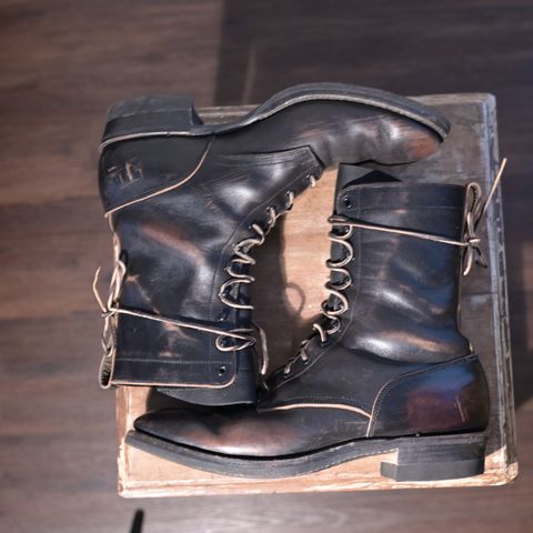 View photo of Rolling Dub Trio Griffin 8.5" Plain Toe Boots in Maryam Black Horsebutt