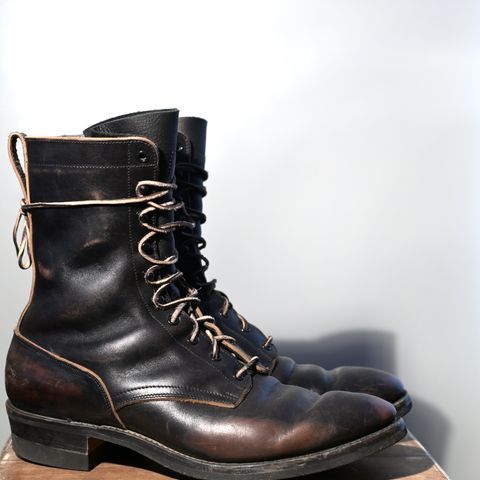 View photo of Rolling Dub Trio Griffin 8.5" Plain Toe Boots in Maryam Black Horsebutt