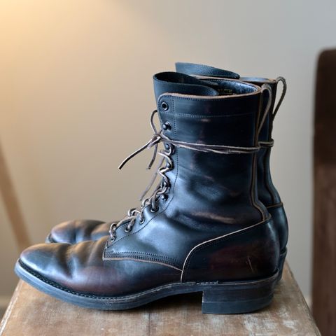 View photo of Rolling Dub Trio Griffin 8.5" Plain Toe Boots in Maryam Black Horsebutt