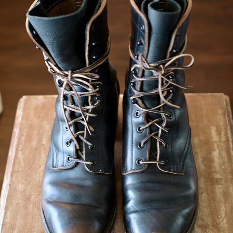 View photo of Rolling Dub Trio Griffin 8.5" Plain Toe Boots in Maryam Black Horsebutt