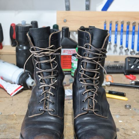 View photo of Rolling Dub Trio Griffin 8.5" Plain Toe Boots in Maryam Black Horsebutt