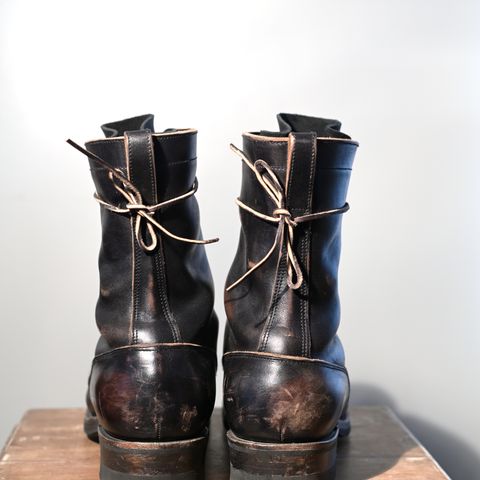 View photo of Rolling Dub Trio Griffin 8.5" Plain Toe Boots in Maryam Black Horsebutt