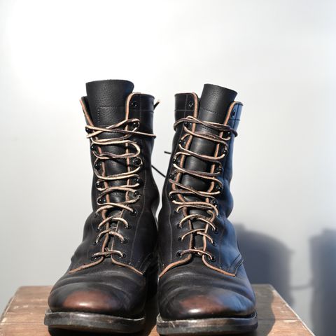 View photo of Rolling Dub Trio Griffin 8.5" Plain Toe Boots in Maryam Black Horsebutt