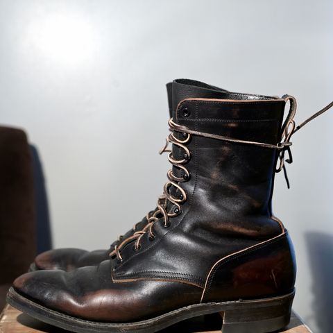 View photo of Rolling Dub Trio Griffin 8.5" Plain Toe Boots in Maryam Black Horsebutt