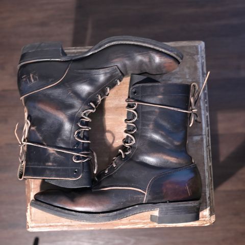 View photo of Rolling Dub Trio Griffin 8.5" Plain Toe Boots in Maryam Black Horsebutt