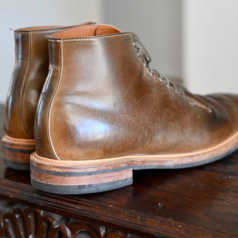 View photo of Viberg Wholecut Derby Boot in Horween Calvados Shell Cordovan