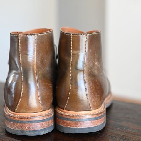 View photo of Viberg Wholecut Derby Boot in Horween Calvados Shell Cordovan