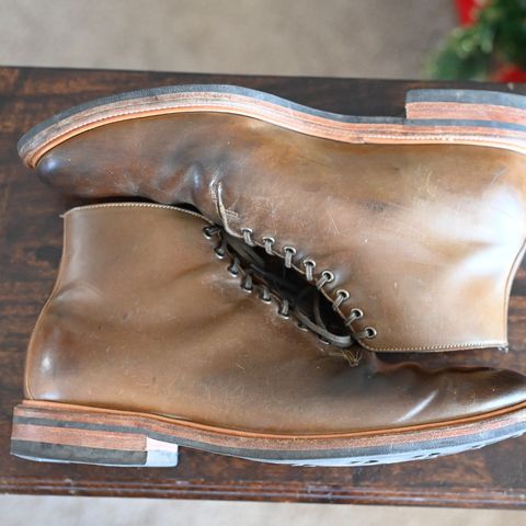 View photo of Viberg Wholecut Derby Boot in Horween Calvados Shell Cordovan