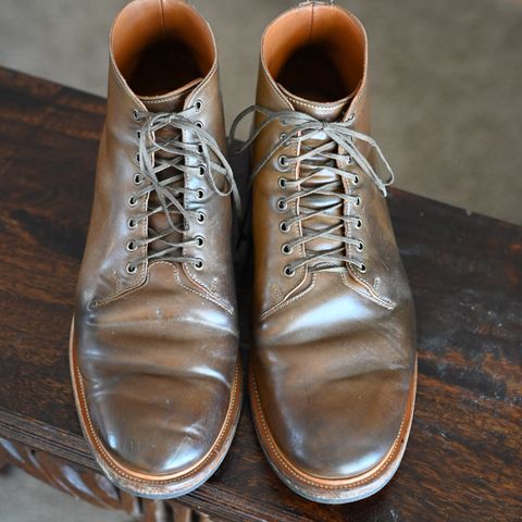 View photo of Viberg Wholecut Derby Boot in Horween Calvados Shell Cordovan