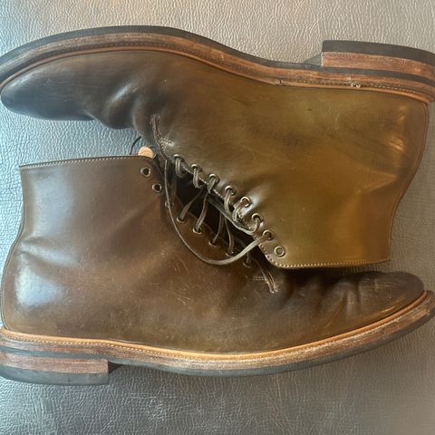 View photo of Viberg Wholecut Derby Boot in Horween Calvados Shell Cordovan