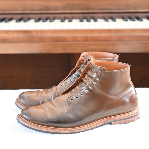 View photo of Viberg Wholecut Derby Boot in Horween Calvados Shell Cordovan