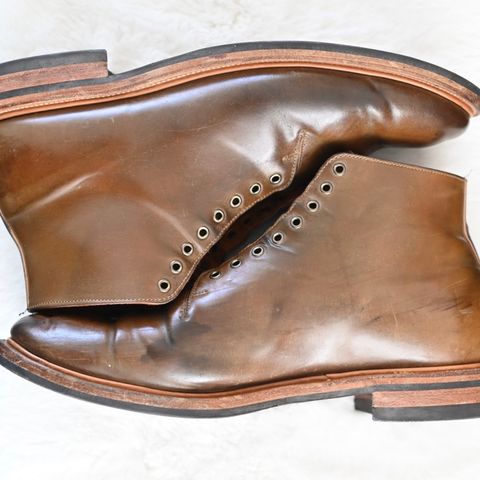 View photo of Viberg Wholecut Derby Boot in Horween Calvados Shell Cordovan