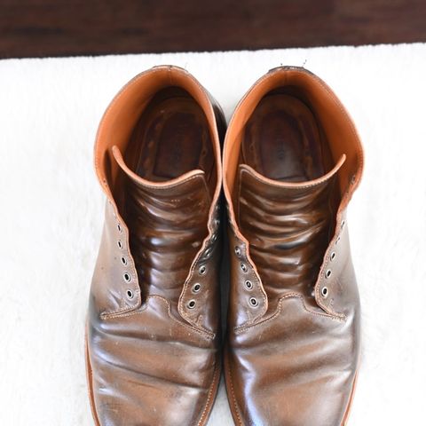 View photo of Viberg Wholecut Derby Boot in Horween Calvados Shell Cordovan