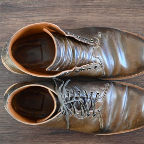 View photo of Viberg Wholecut Derby Boot in Horween Calvados Shell Cordovan