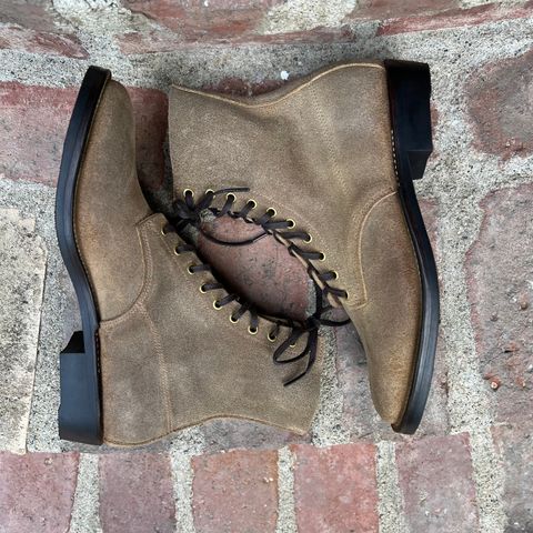 View photo of NF Bootmaker Belmont Boot in C.F. Stead Milkshake Desert Oasis Waxed Suede