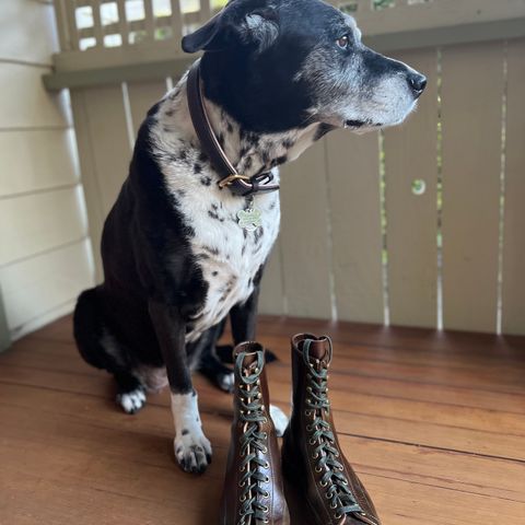 Flame Panda Monkey Boot in Shinki Olive Oiled Horsebutt