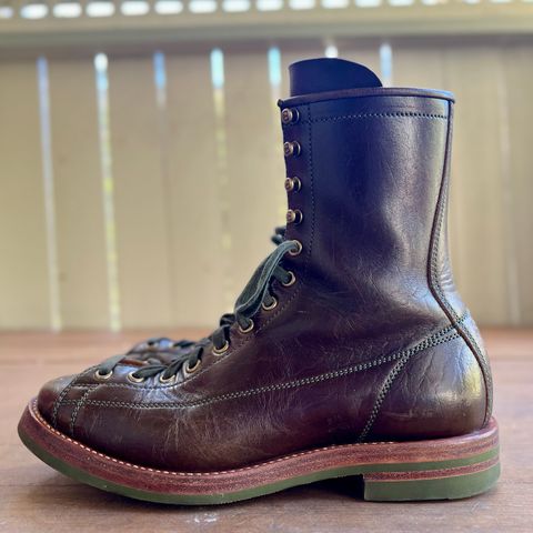 View photo of Flame Panda Monkey Boot in Shinki Olive Oiled Horsebutt