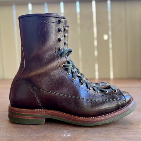 View photo of Flame Panda Monkey Boot in Shinki Olive Oiled Horsebutt