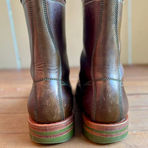 View photo of Flame Panda Monkey Boot in Shinki Olive Oiled Horsebutt