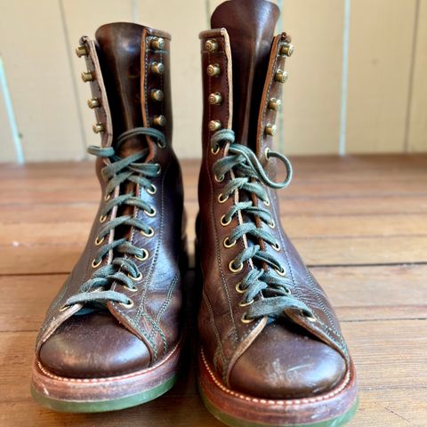 View photo of Flame Panda Monkey Boot in Shinki Olive Oiled Horsebutt