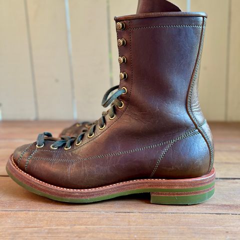 View photo of Flame Panda Monkey Boot in Shinki Olive Oiled Horsebutt