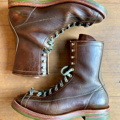 View photo of Flame Panda Monkey Boot in Shinki Olive Oiled Horsebutt