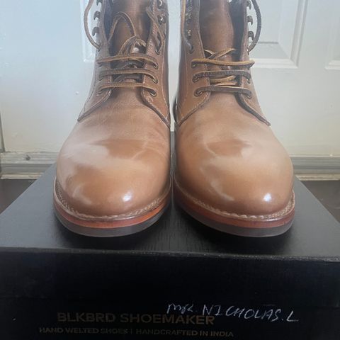 View photo of Blkbrd Shoemaker Rudiger Service Boot in Horween Natural Chromexcel