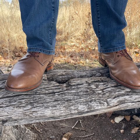 View photo of Blkbrd Shoemaker Rudiger Service Boot in Horween Natural Chromexcel