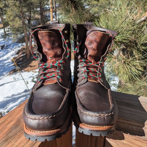 View photo of Russell Moccasin Co. Weathered Oak Backcountry in Full-Grain Timberjack