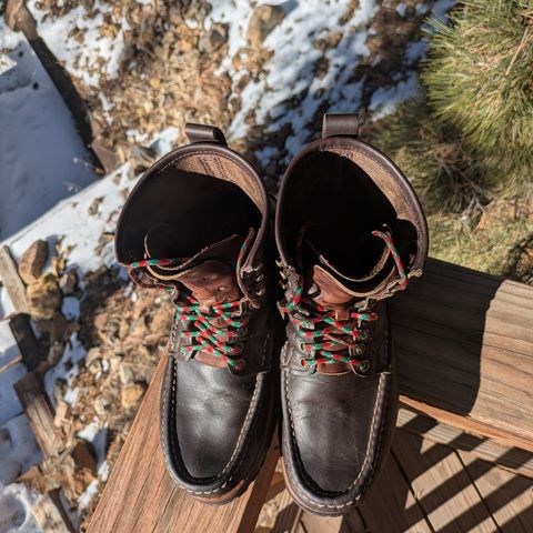 View photo of Russell Moccasin Co. Weathered Oak Backcountry in Full-Grain Timberjack