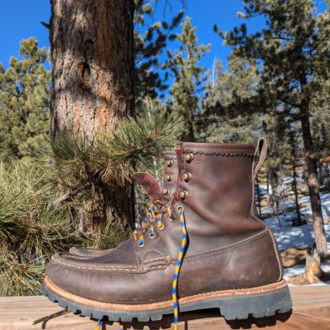 View photo of Russell Moccasin Co. Weathered Oak Backcountry in Full-Grain Timberjack