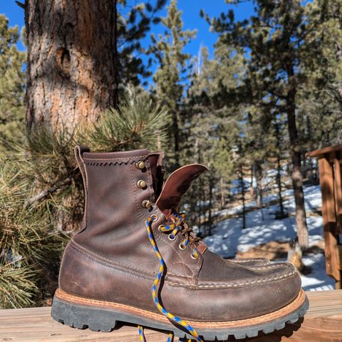 View photo of Russell Moccasin Co. Weathered Oak Backcountry in Full-Grain Timberjack