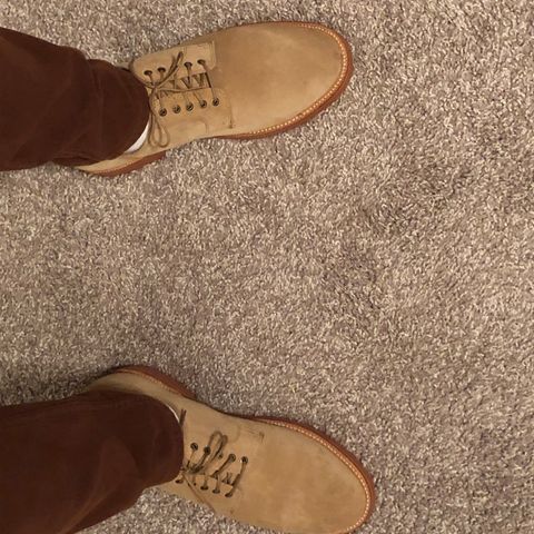 Grant Stone Dirty Buck in C.F. Stead Ivory Repello Calf Suede