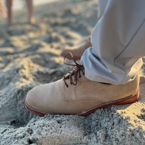 Grant Stone Dirty Buck in C.F. Stead Ivory Repello Calf Suede