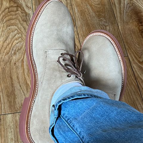Grant Stone Dirty Buck in C.F. Stead Ivory Repello Calf Suede