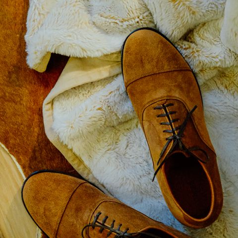 Viberg Bastion Oxford in Acero Janus Calf Suede