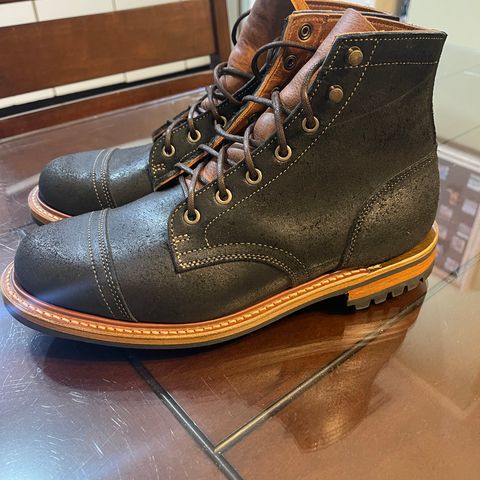 View photo of Truman Cap Toe Boot in Black Oiled Roughout